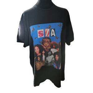 SZA Fan base Butterfly Women Vintage Style Black T-Shirt Size Large